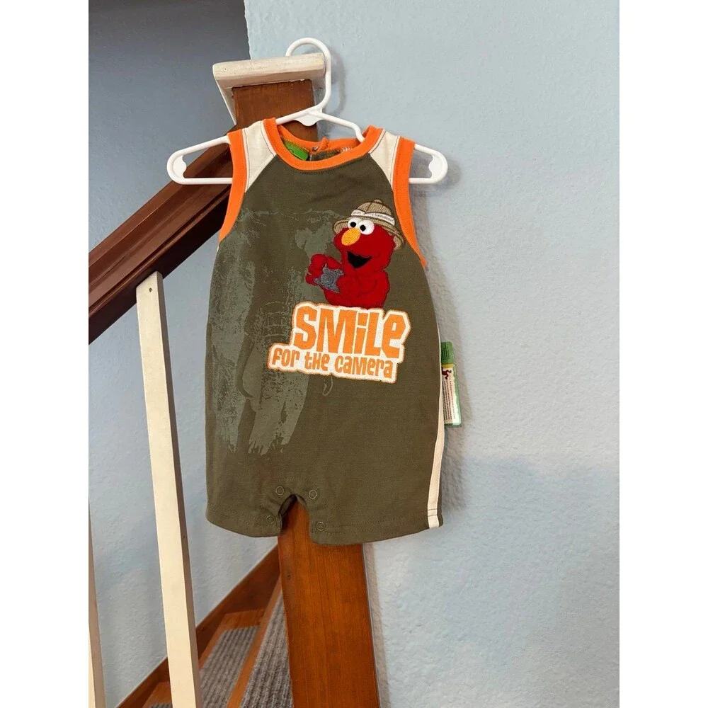 Sesame Street Elmo nwt Y2K romper safari elephant camera 12 mths deadstock